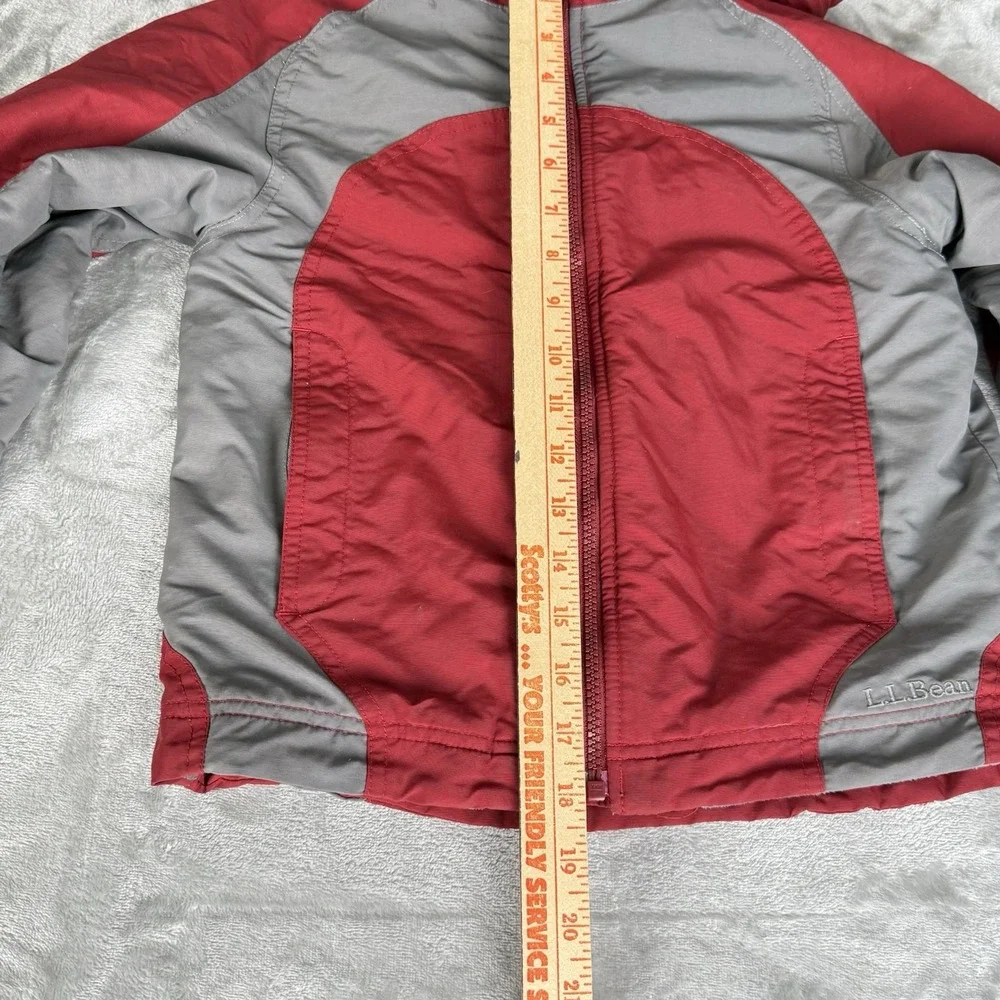 LL Bean Kids Winter Jacket Size 5-6 Red Gray Hooded Insulate